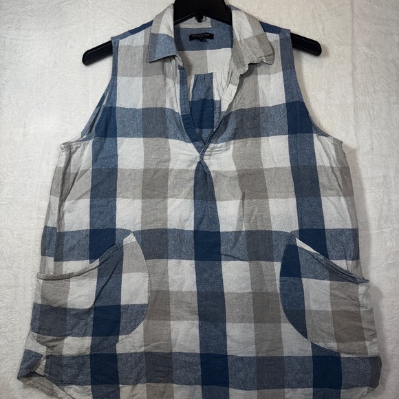 For Cynthia Sleeveless Blouse Womens Size 1X Linen Blend Plaid Western Countrygi - Picture 1 of 8